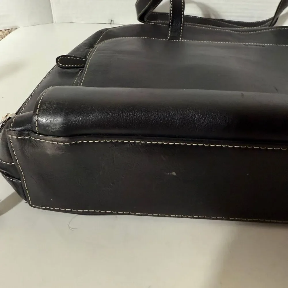 Lodis Leather Black Compartment Zipper Computer‎ Laptop Shoulder Bag